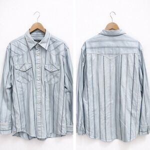 Wrangler Mens XL Western Pearl Snap Shirt Blue Stripe Long Sleeve Cowboy Yoke